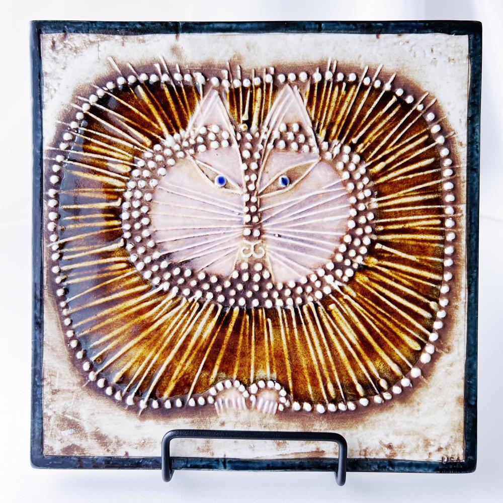 リサラーソン Lisa Larson Unikシリーズ ネコ オレンジ 丸 陶板 