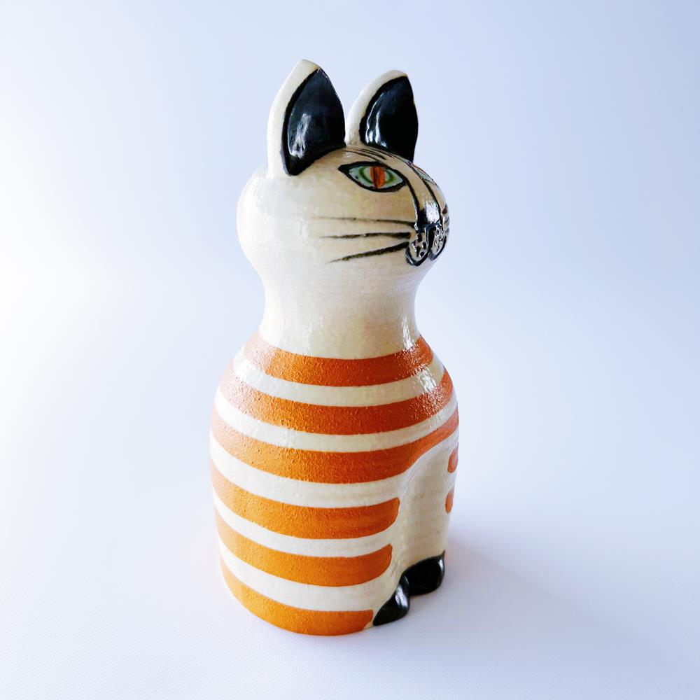 リサラーソン 陶板 丸猫 UNIKシリーズ katt 猫 ネコ 水色 - 工芸品
