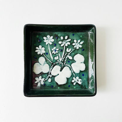 シルヴィア・レウショヴィウス Sylvia Leuchovius ロールストランド Rorstrand 陶板 飾り皿  白い花とクローバー 3R4A059