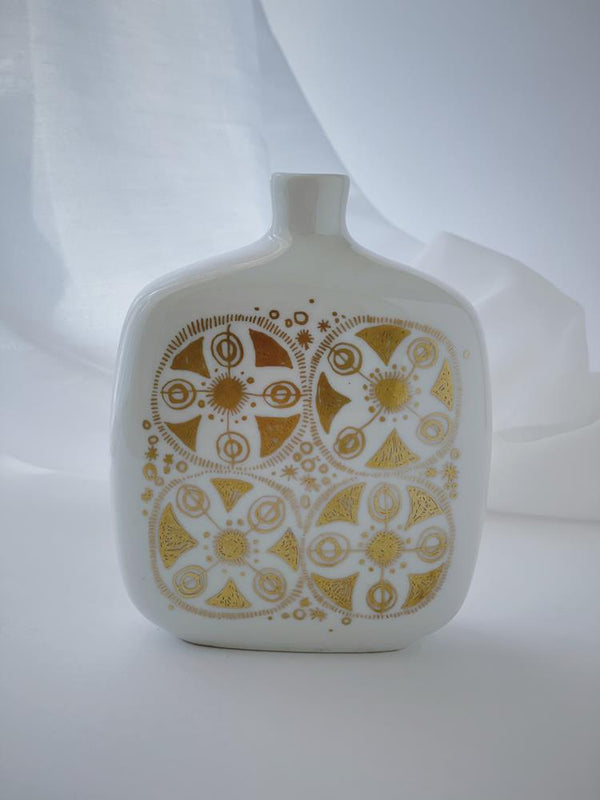 ポシュグルン ポルシュグルン Porsgrund 金色装飾の白地の花瓶1
