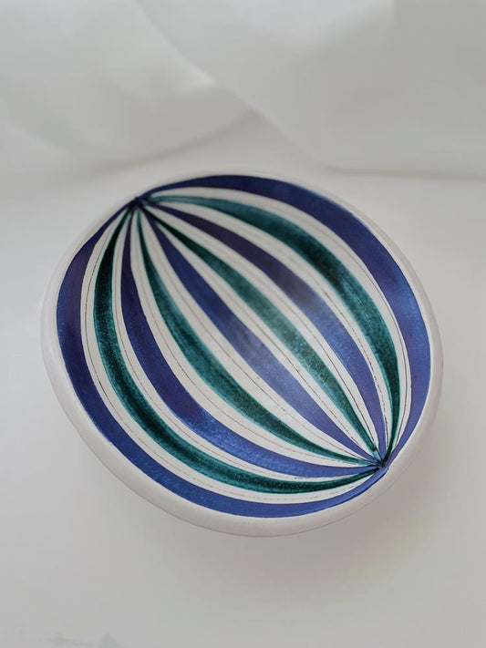 スティグ・リンドベリ Stig Lindberg ファイアンス製 青と緑の縦縞ラインのお皿 1